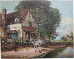 vintage calendar art with cottages, cabins, etc. circa 1930s-1940s